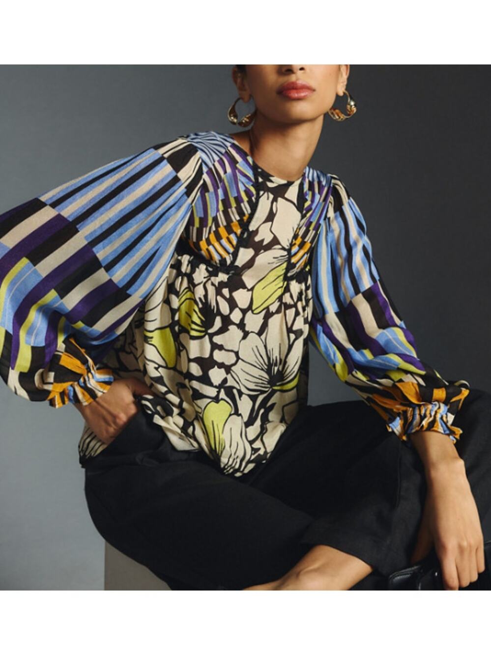 Blank London Anthropologie Miranda Peasant Blouse Womens Small Petite Floral - Picture 1 of 12